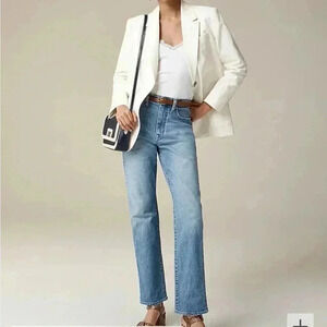 J. Crew Classic High Rise Straight Distressed Jean in Tompkin Wash